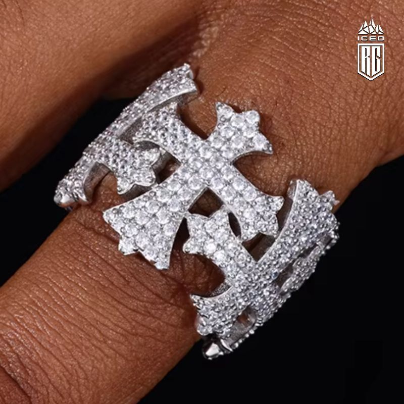 NHẪN KING. Crown Cross Ring 925 Sterling Silver Moissanite. NX-CZ-10002