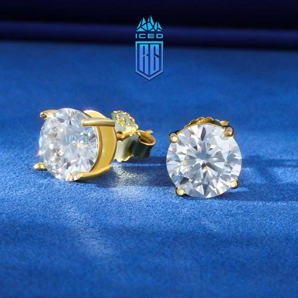 Bông tai 8mm Moissanite Earring S925 .VVS 18K Gold Plated Stud Ear Gift BT-CZ-10002