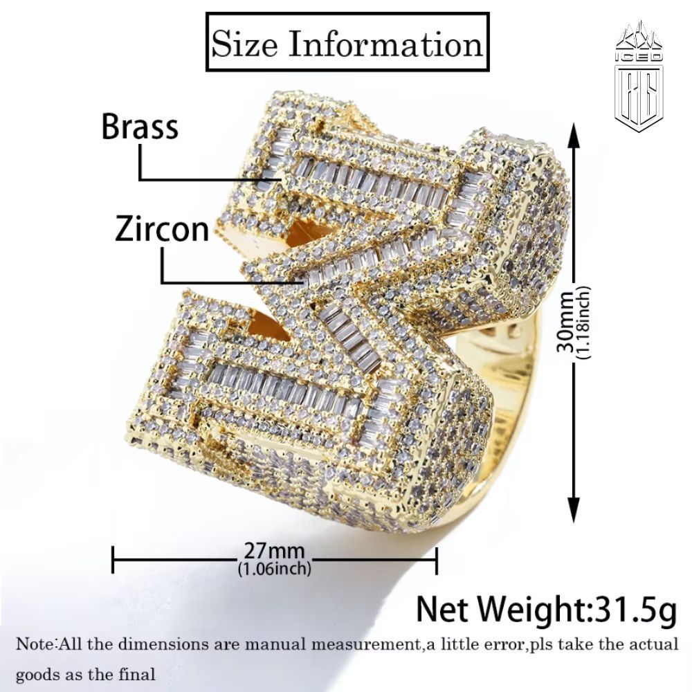 Nhẫn chữ M. Brilliant Rectangle M Initial Letter Ring For Unisex jewelry. NX-CZ-10005