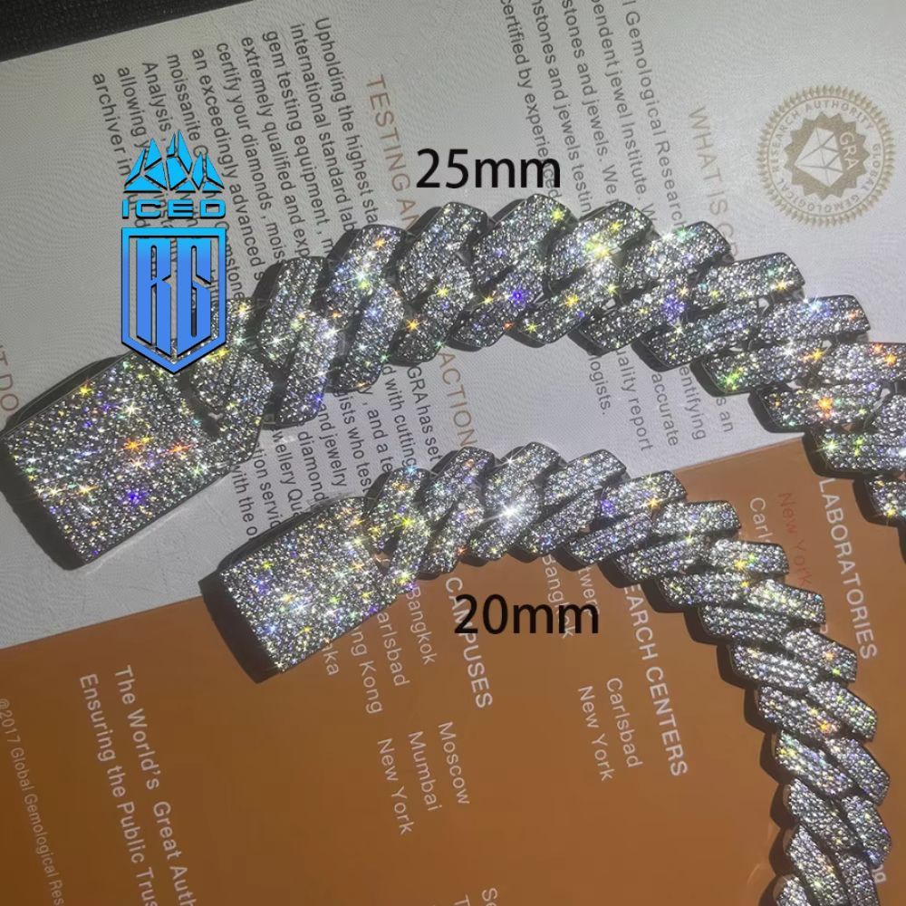 Dây chuyền bạc S925, đá Moissanite VVS kiểm định GRA 25MM. Moissanite Chain VVS Cuban. DC-MS-10001