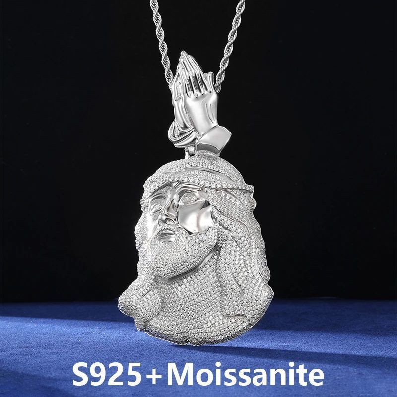 Mặt dây chuyền Jesus Christ Head Pendant Moissanite Praying Hands Charm 925 Silver. MDC-CZ-10008