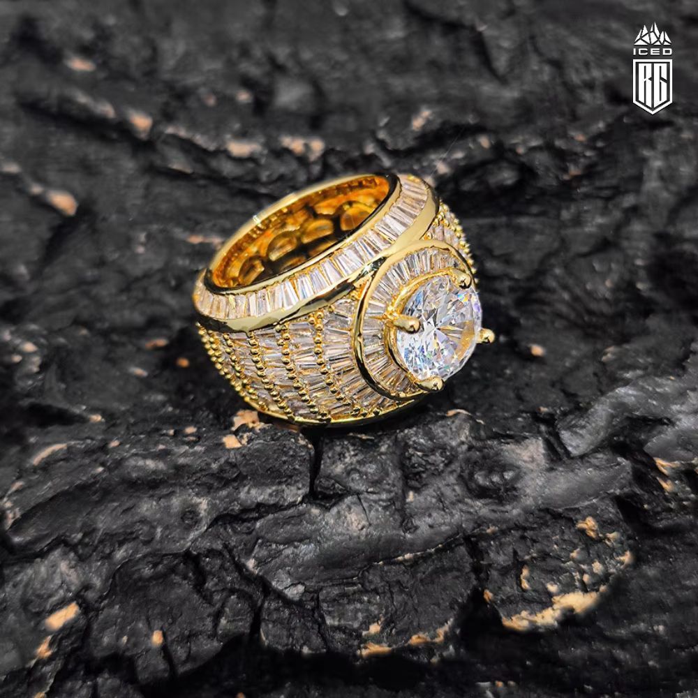 Nhẫn Hip Hop Claw Setting Big CZ Full Zircons Surface Ring Brass Shiny Rings. NX-CZ-10004