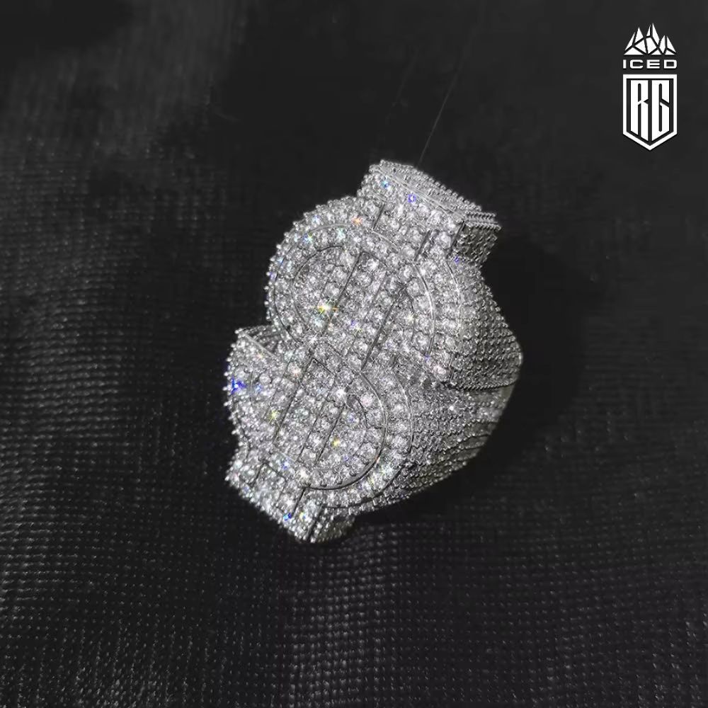 Nhẫn Hip Hop Đô la. Full Ice Out Zircon Money Big $ 18k Gold Plated Ring For Women Men. NX-CZ-10001