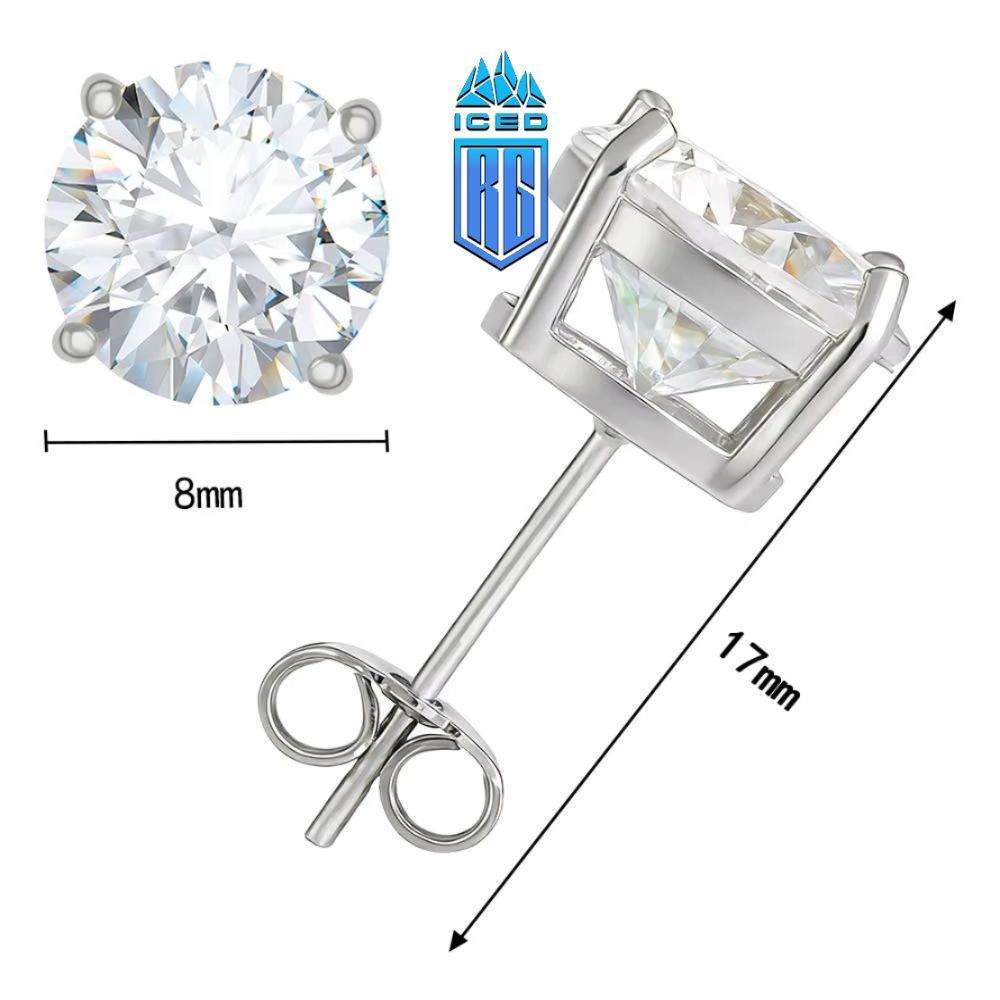 Bông tai 8mm Moissanite Earring S925 .VVS 18K Gold Plated Stud Ear Gift BT-CZ-10002