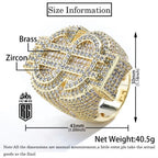 Nhẫn Hip Hop Đô la. Full Ice Out Zircon Money Big $ 18k Gold Plated Ring For Women Men. NX-CZ-10001