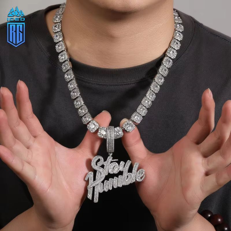 Mặt dây chuyền Stay Humble. CZ Stone Paved Bling Iced Out Letter Pendants . MDC-CZ-10004