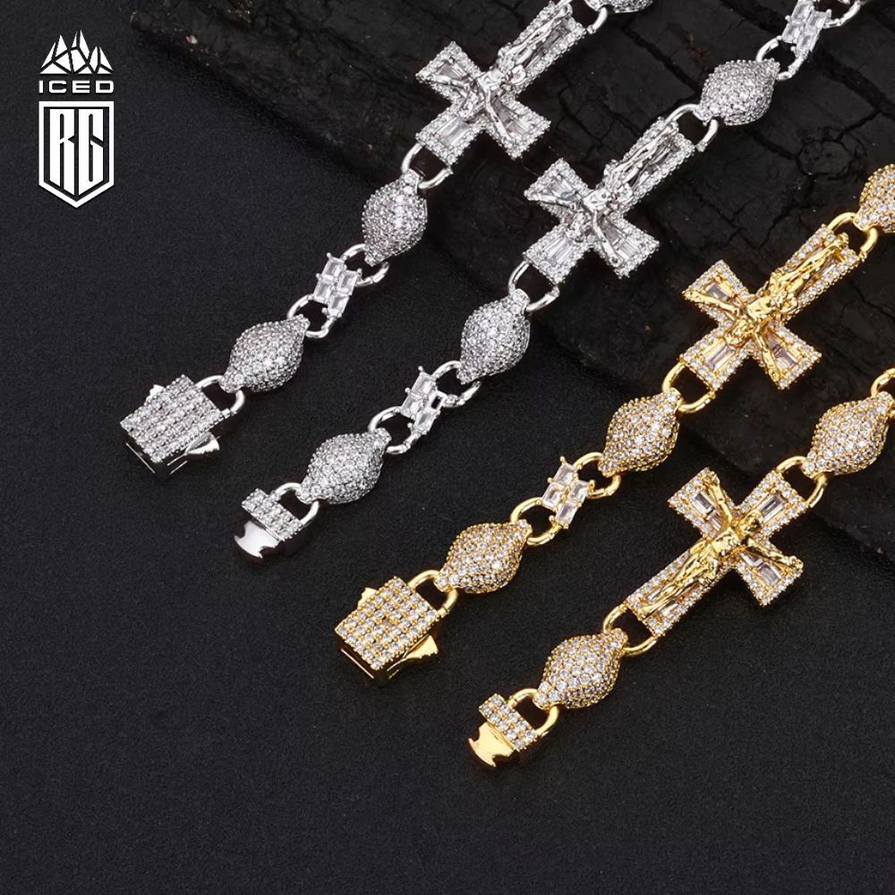 Lắc tay Thánh Giá 8mm Cross Chain Bracelet CZ 18k Gold Plated LT-CZ-10006