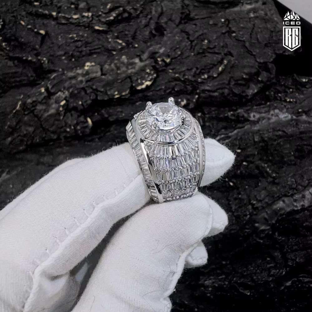 Nhẫn Hip Hop Claw Setting Big CZ Full Zircons Surface Ring Brass Shiny Rings. NX-CZ-10004