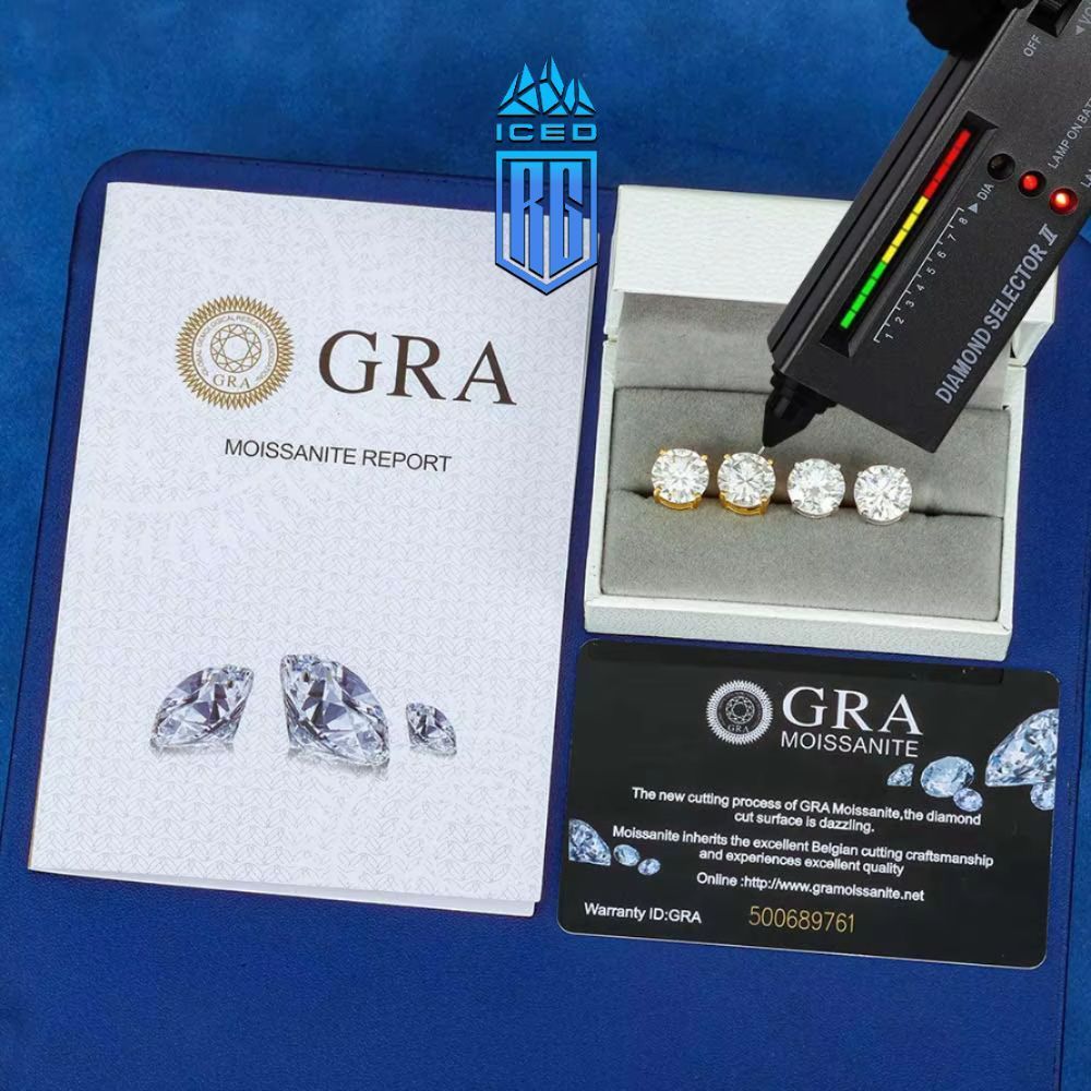 Bông tai 8mm Moissanite Earring S925 .VVS 18K Gold Plated Stud Ear Gift BT-CZ-10002