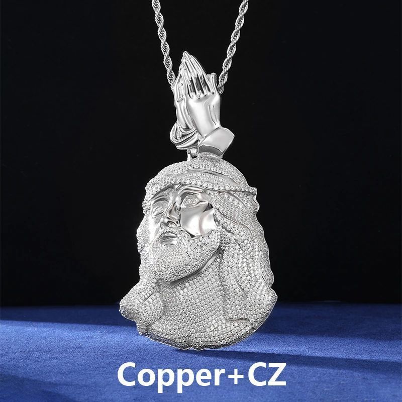 Mặt dây chuyền Jesus Christ Head Pendant Moissanite Praying Hands Charm 925 Silver. MDC-CZ-10008