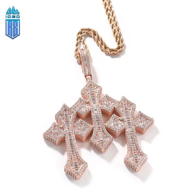 Mặt dây chuyền 3 Crosss CZ Stone Bling Ice Out Triple Cross Pendants Necklace. MDC-CZ-10006