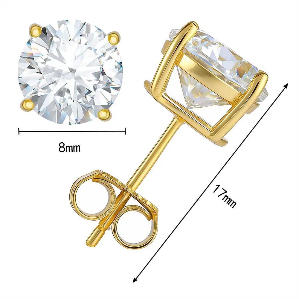 Bông tai 8mm Moissanite Earring S925 .VVS 18K Gold Plated Stud Ear Gift BT-CZ-10002