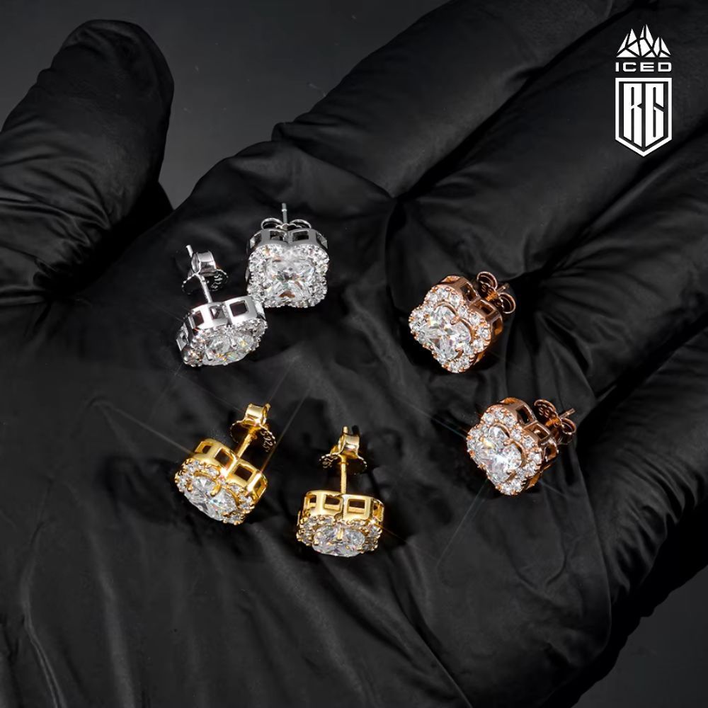 Bông Tai Hoa Bạc, Vàng hồng đá Moissanite. S925 Silver Moissanite Flower Earrings. BT-CZ-10001
