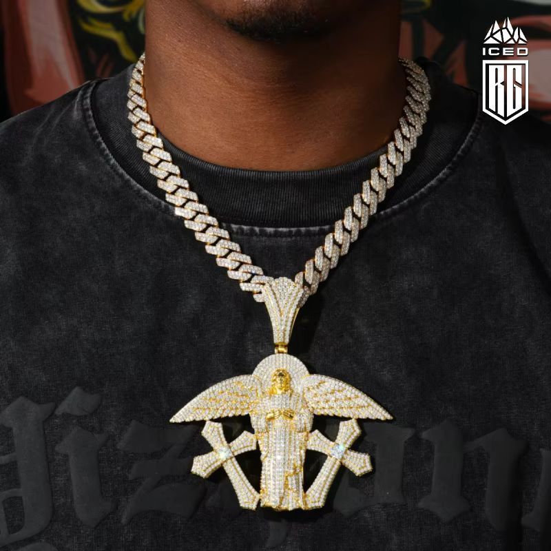 Mặt dây chuyền Bạc S925 đá Moissanite. Angel Jesus Pendant. Diamond Cross Wing MDC-CZ-10003