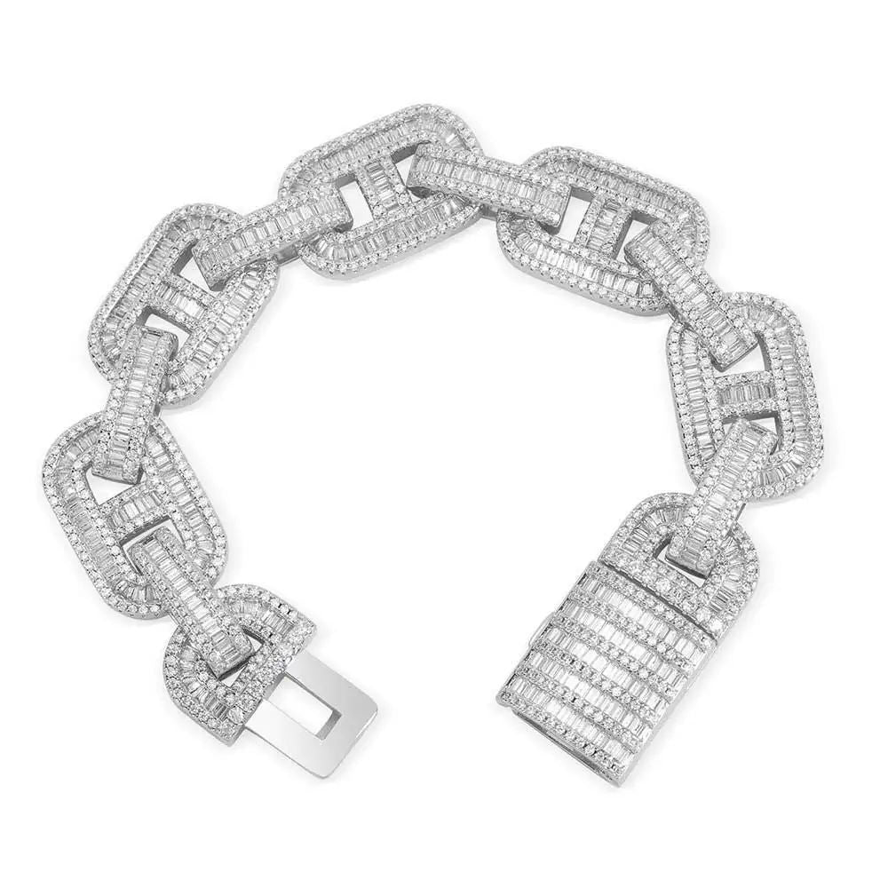 Lắc tay tấm viên, và baguette. Shiny Iced Out Bracelet Cubic Zirconia Cuban Link. LT-CZ-10005
