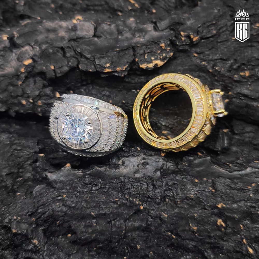 Nhẫn Hip Hop Claw Setting Big CZ Full Zircons Surface Ring Brass Shiny Rings. NX-CZ-10004