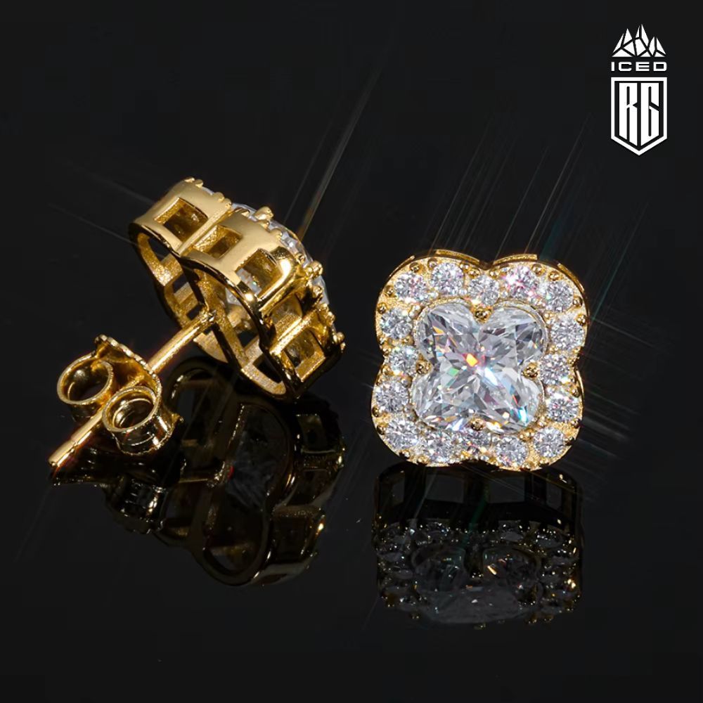 Bông Tai Hoa Bạc, Vàng hồng đá Moissanite. S925 Silver Moissanite Flower Earrings. BT-CZ-10001