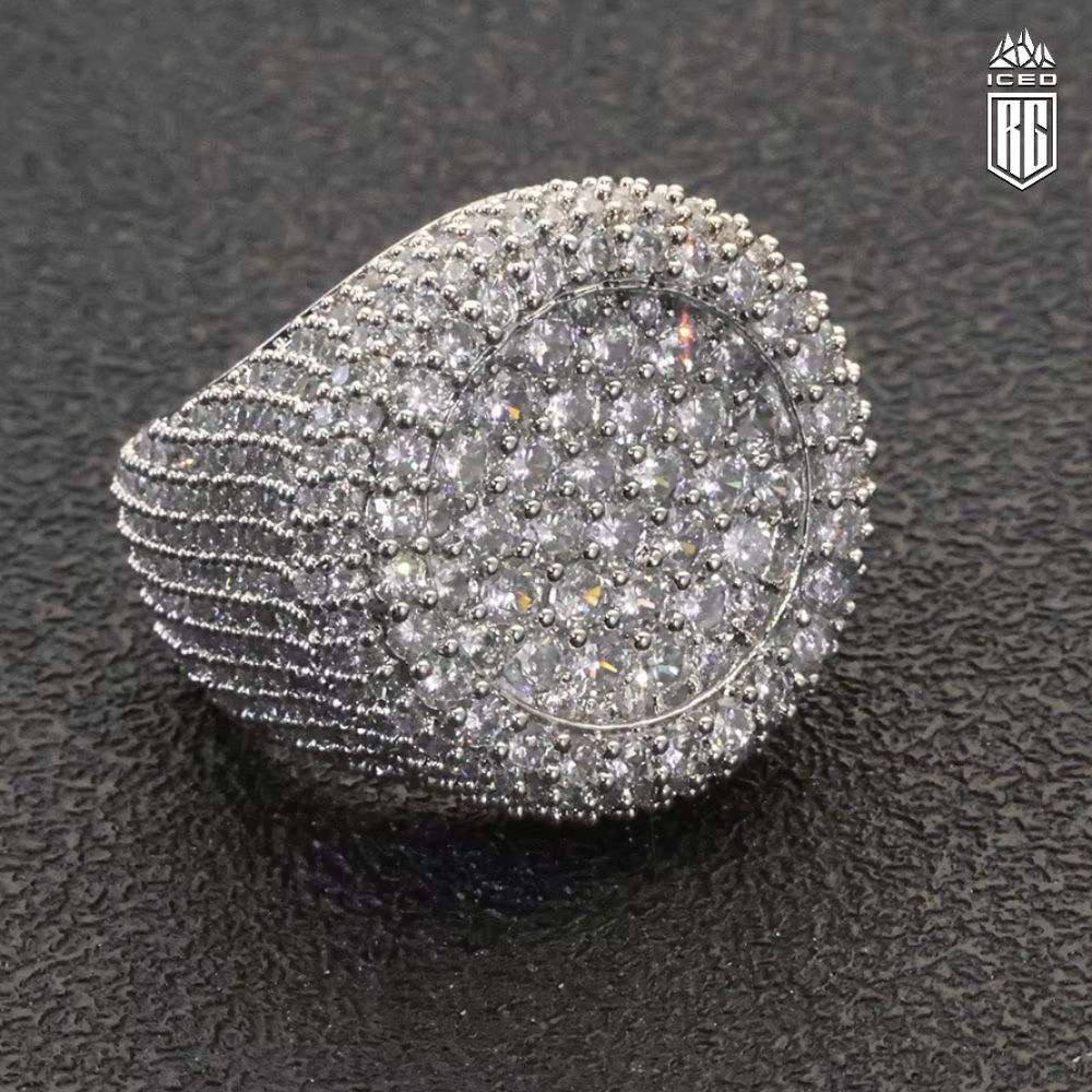 Nhẫn to bản, cho nam. Big Round Ring Luxury Full Diamond Signet Ring Cubic Zirconia. NX-CZ-10003