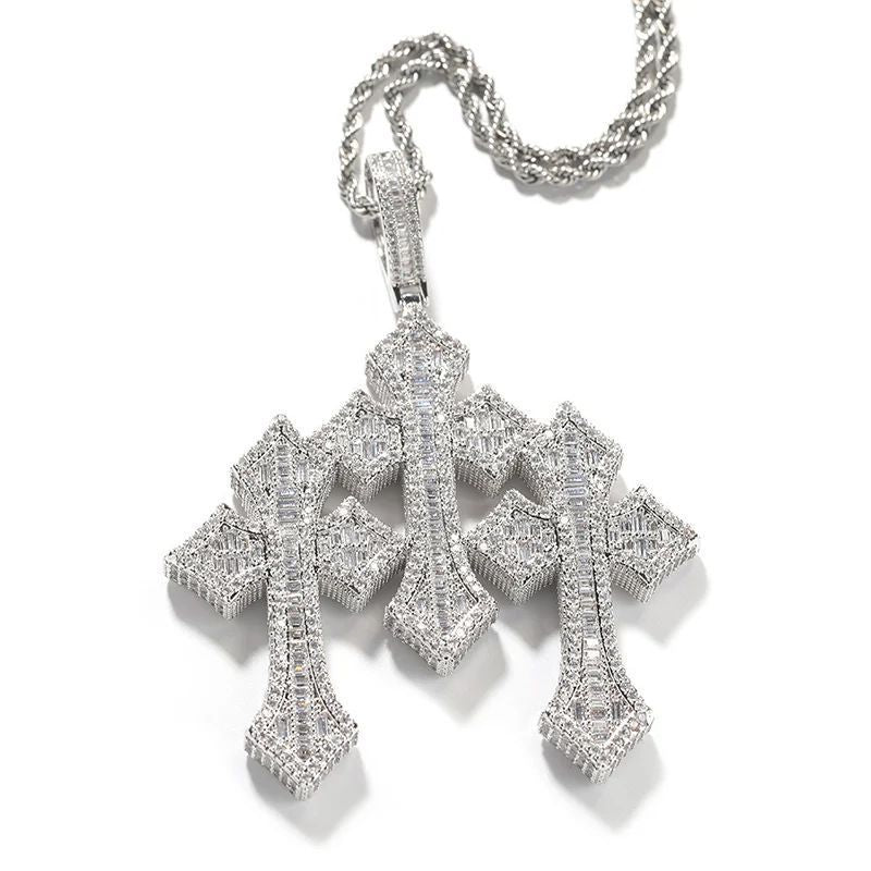 Mặt dây chuyền 3 Crosss CZ Stone Bling Ice Out Triple Cross Pendants Necklace. MDC-CZ-10006
