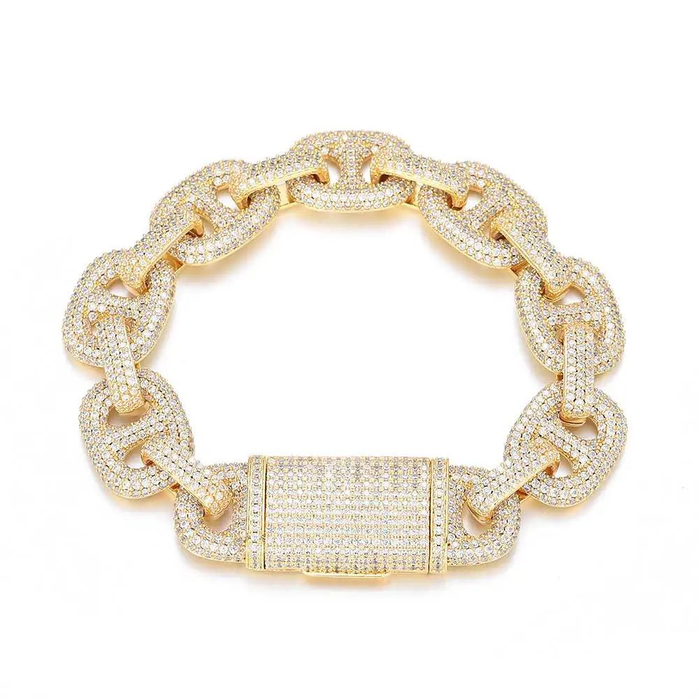 Lắc tay tấm viên, và baguette. Shiny Iced Out Bracelet Cubic Zirconia Cuban Link. LT-CZ-10005