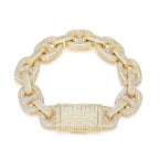Lắc tay tấm viên, và baguette. Shiny Iced Out Bracelet Cubic Zirconia Cuban Link. LT-CZ-10005
