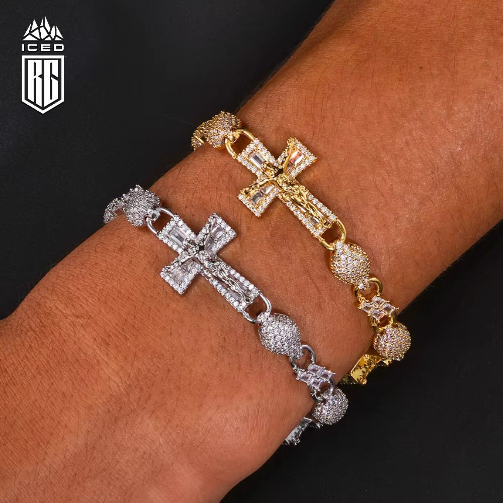 Lắc tay Thánh Giá 8mm Cross Chain Bracelet CZ 18k Gold Plated LT-CZ-10006