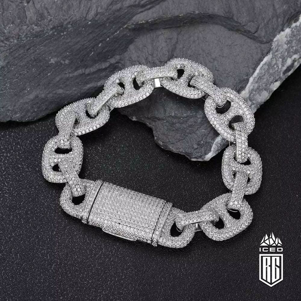 Lắc tay tấm viên, và baguette. Shiny Iced Out Bracelet Cubic Zirconia Cuban Link. LT-CZ-10005