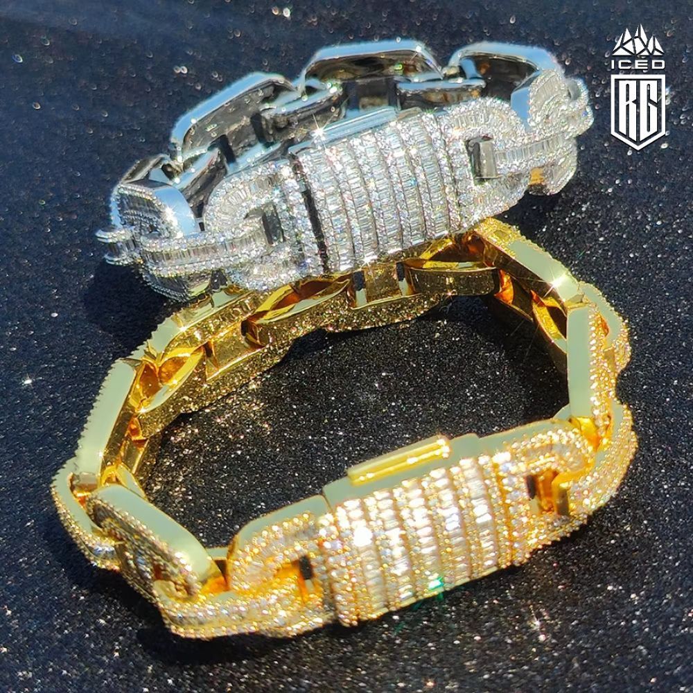 Lắc tay tấm viên, và baguette. Shiny Iced Out Bracelet Cubic Zirconia Cuban Link. LT-CZ-10005