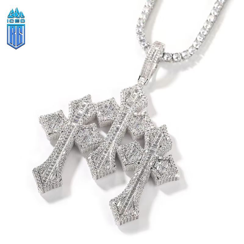 Mặt dây chuyền 3 Crosss CZ Stone Bling Ice Out Triple Cross Pendants Necklace. MDC-CZ-10006