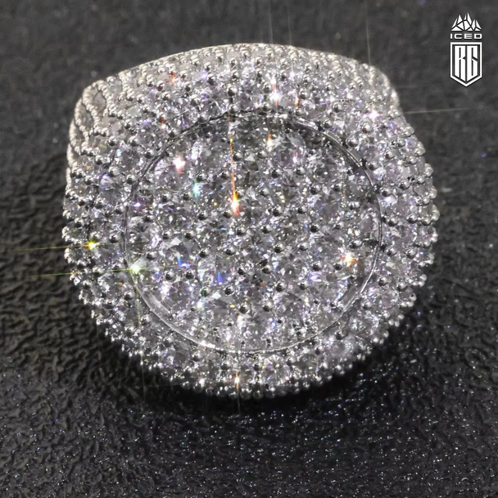 Nhẫn to bản, cho nam. Big Round Ring Luxury Full Diamond Signet Ring Cubic Zirconia. NX-CZ-10003