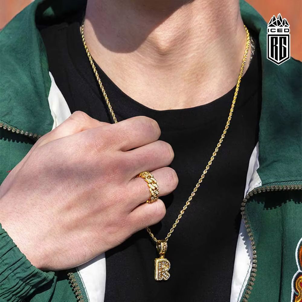 Mặt dây chuyền A tới Z. Gold Letter Hip Hop Bling Zircon Rock Sugar Single A To Z. MDC-CZ-10001