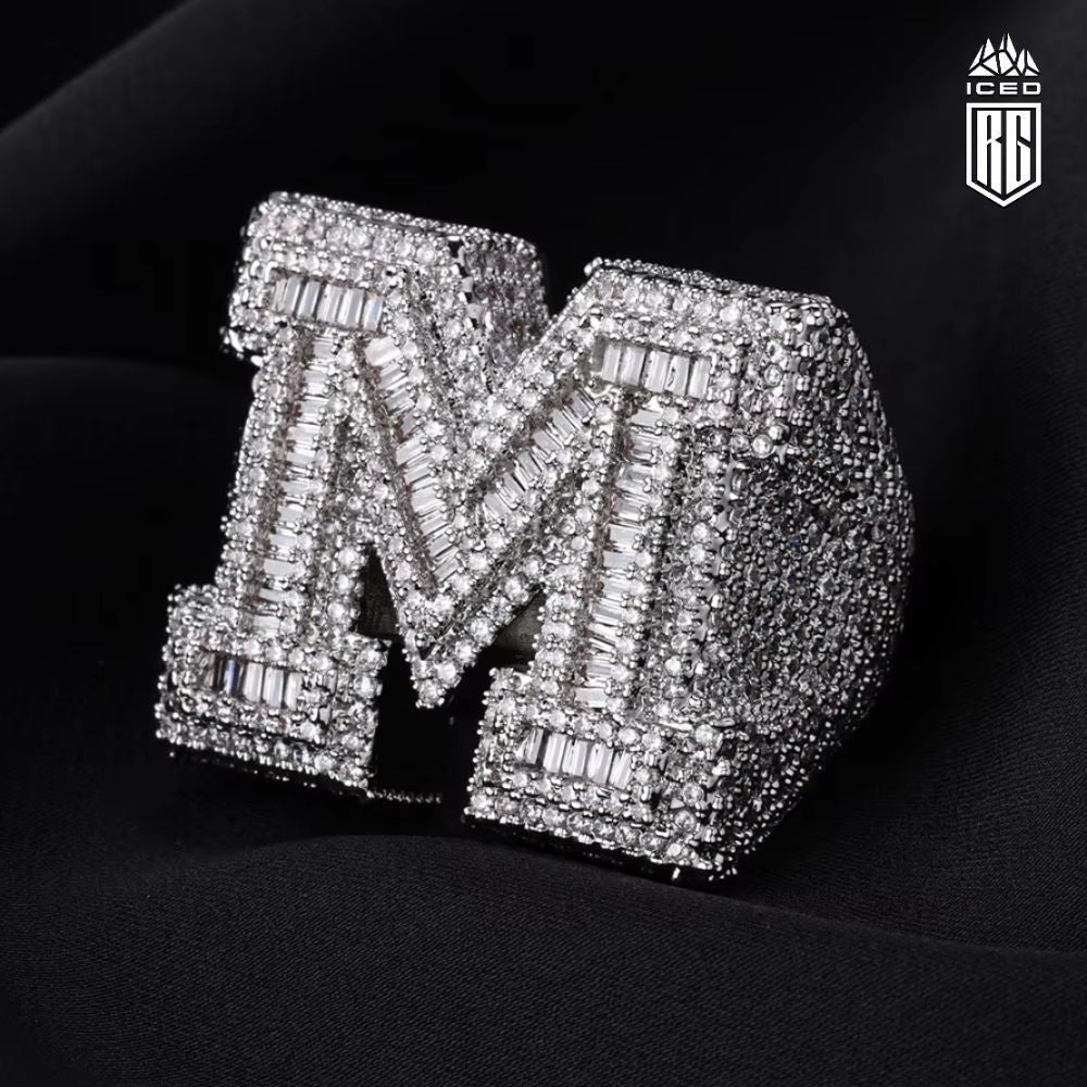 Nhẫn chữ M. Brilliant Rectangle M Initial Letter Ring For Unisex jewelry. NX-CZ-10005