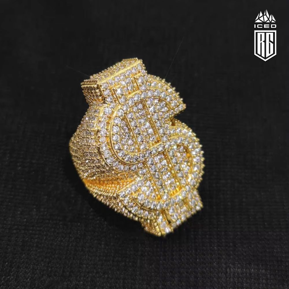 Nhẫn Hip Hop Đô la. Full Ice Out Zircon Money Big $ 18k Gold Plated Ring For Women Men. NX-CZ-10001