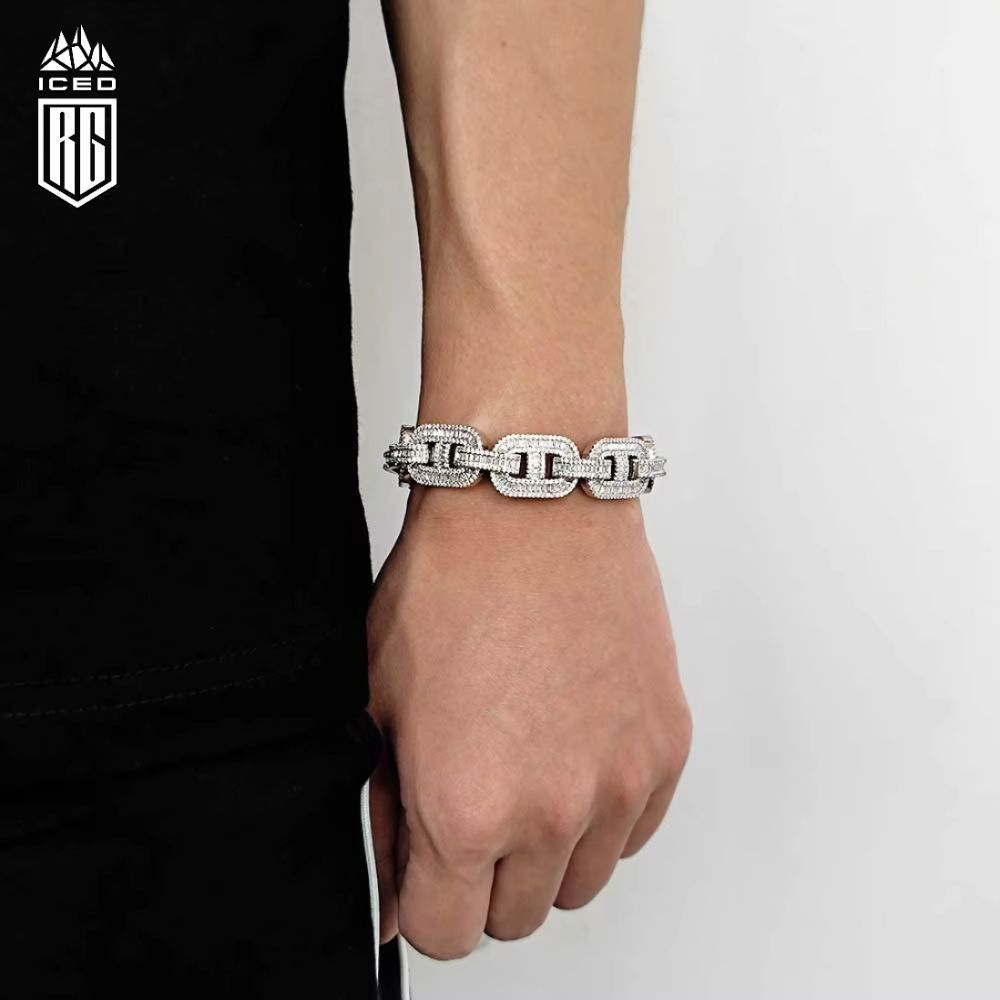 Lắc tay tấm viên, và baguette. Shiny Iced Out Bracelet Cubic Zirconia Cuban Link. LT-CZ-10005