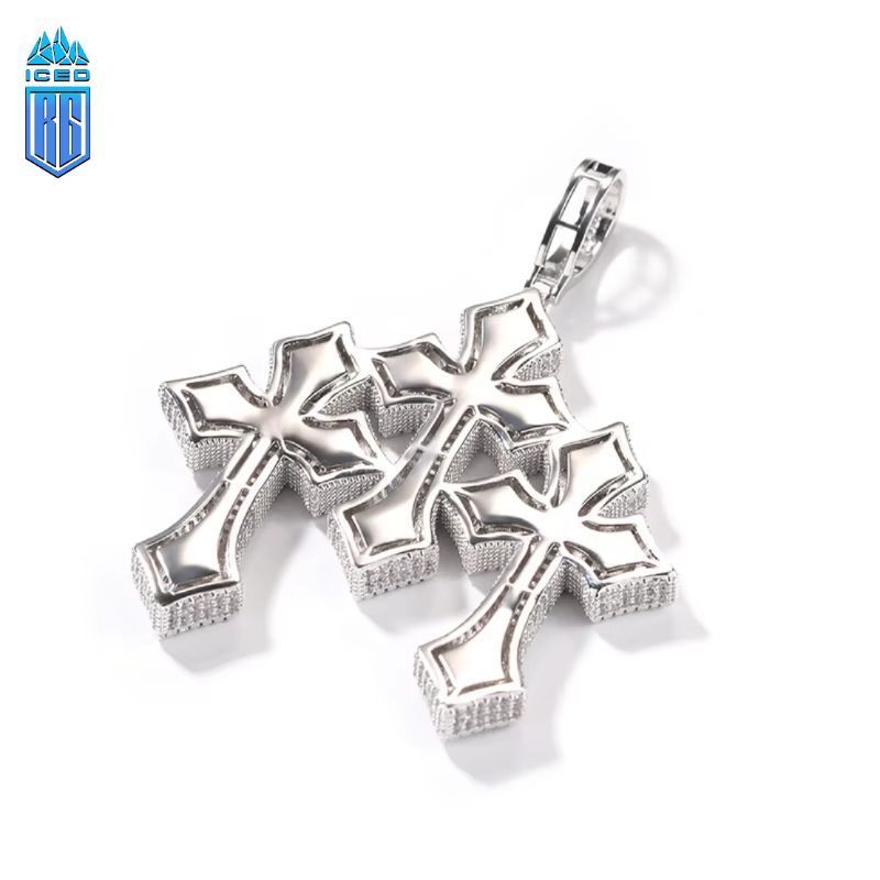 Mặt dây chuyền 3 Crosss CZ Stone Bling Ice Out Triple Cross Pendants Necklace. MDC-CZ-10006