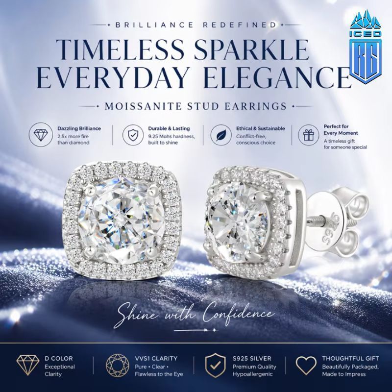 Bông tai 0.3-4CT D VVS1 Moissanite Stud Earrings 925 Sterling Silver Sparkling BT-CZ-10003