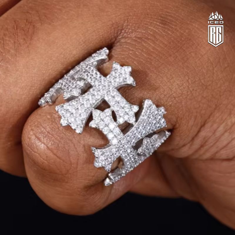 NHẪN KING. Crown Cross Ring 925 Sterling Silver Moissanite. NX-CZ-10002
