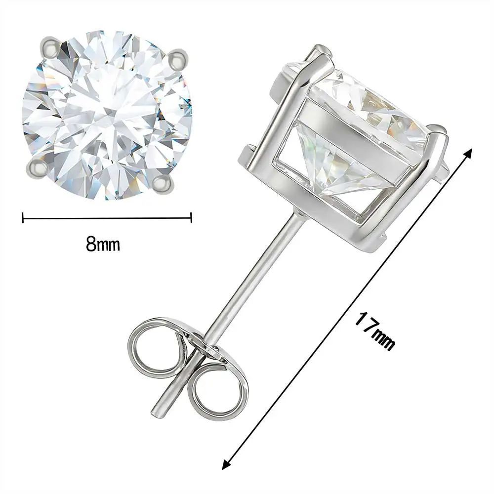 Bông tai 8mm Moissanite Earring S925 .VVS 18K Gold Plated Stud Ear Gift BT-CZ-10002