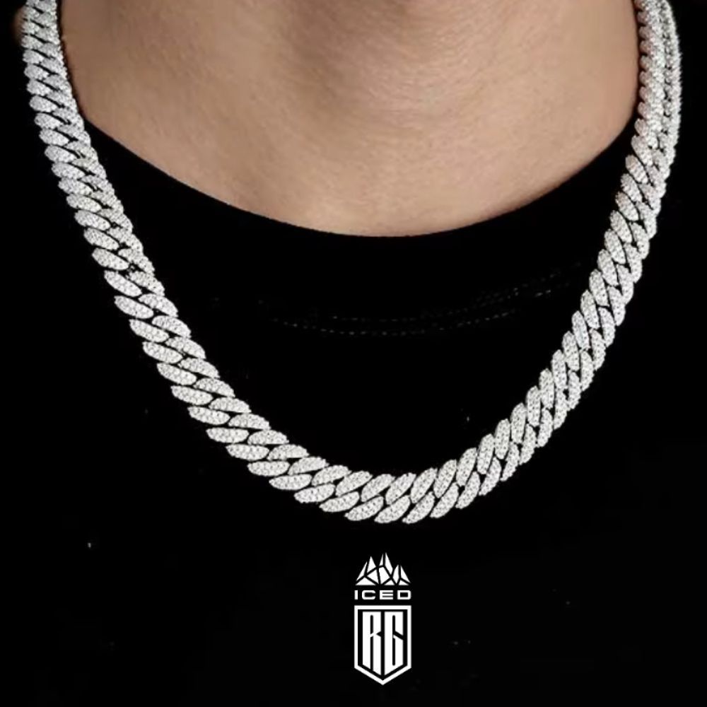 Dây chuyền size10mm Hip Hop Cubic Zircon Iced Out Bubbles Cuban Link Chain Necklace - DC-CZ-10001