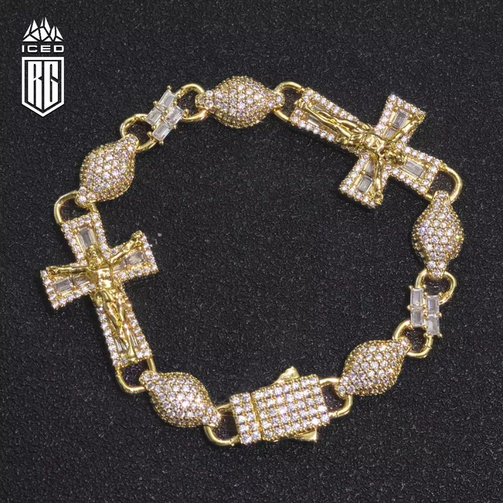 Lắc tay Thánh Giá 8mm Cross Chain Bracelet CZ 18k Gold Plated LT-CZ-10006