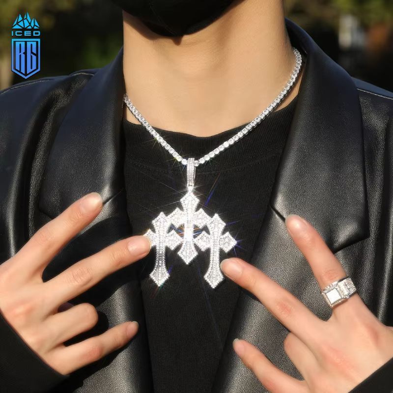 Mặt dây chuyền 3 Crosss CZ Stone Bling Ice Out Triple Cross Pendants Necklace. MDC-CZ-10006