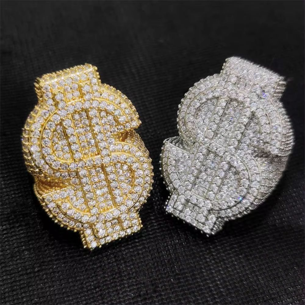 Nhẫn Hip Hop Đô la. Full Ice Out Zircon Money Big $ 18k Gold Plated Ring For Women Men. NX-CZ-10001