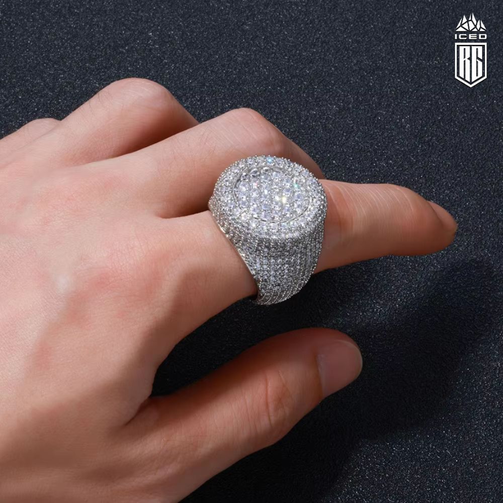 Nhẫn to bản, cho nam. Big Round Ring Luxury Full Diamond Signet Ring Cubic Zirconia. NX-CZ-10003