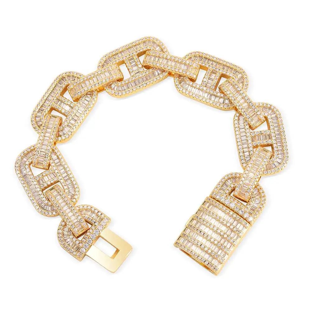 Lắc tay tấm viên, và baguette. Shiny Iced Out Bracelet Cubic Zirconia Cuban Link. LT-CZ-10005