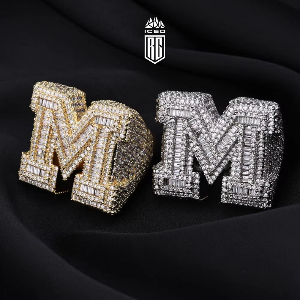 Nhẫn chữ M. Brilliant Rectangle M Initial Letter Ring For Unisex jewelry. NX-CZ-10005
