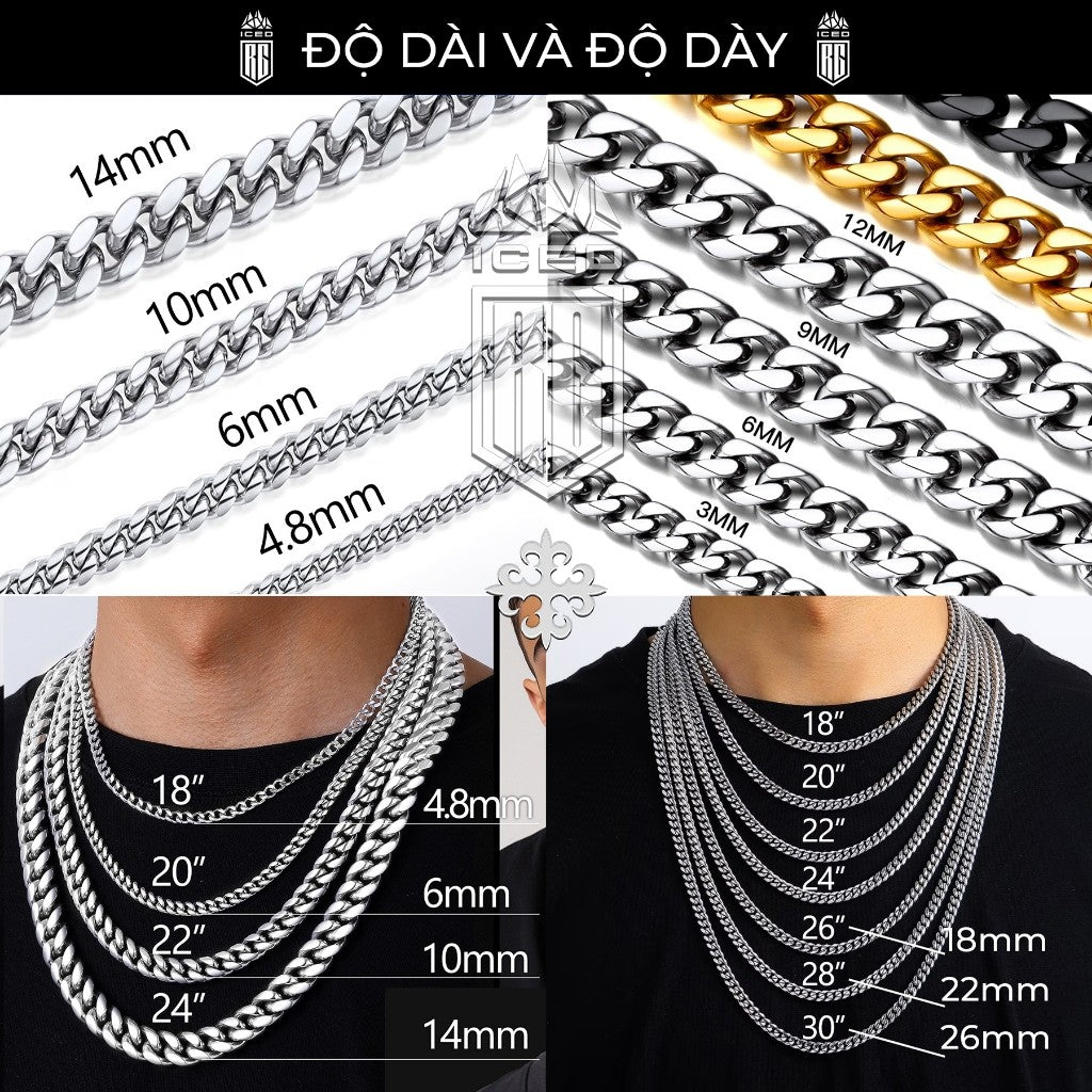 Dây chuyền size10mm Hip Hop Cubic Zircon Iced Out Bubbles Cuban Link Chain Necklace - DC-CZ-10001