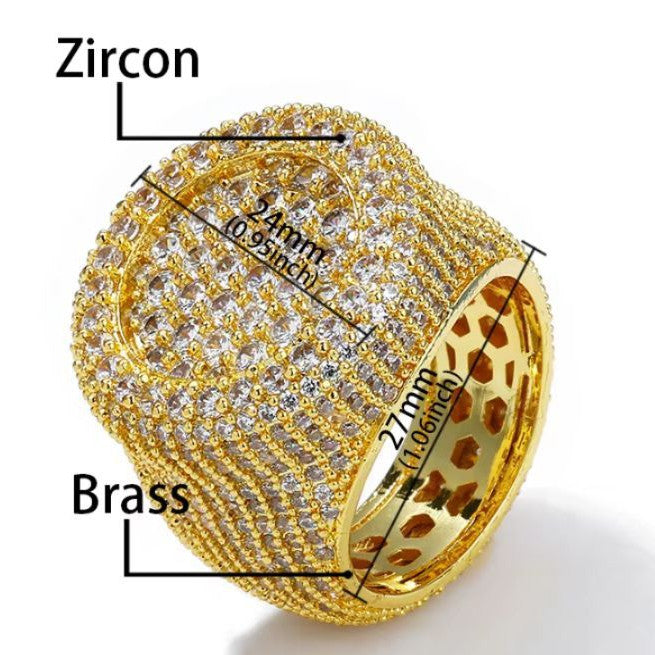Nhẫn to bản, cho nam. Big Round Ring Luxury Full Diamond Signet Ring Cubic Zirconia. NX-CZ-10003