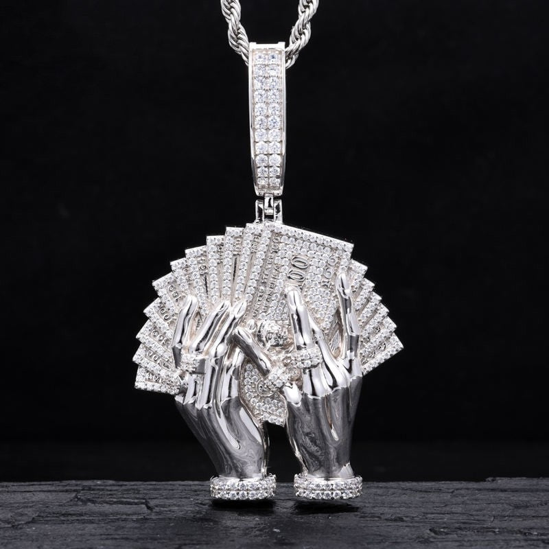Men Luxury Iced Out Street Jewelry Gold Plated 925 Sterling Silver VVS Moissanite Diamond Hip Hop Flaunt Money Hand Pend