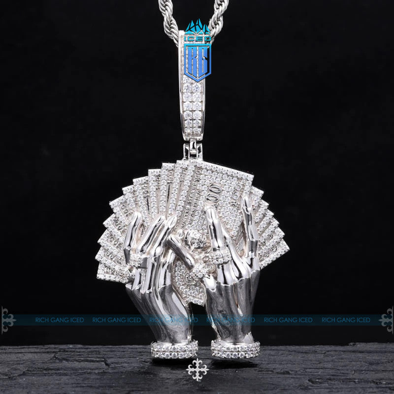 Men Luxury Iced Out Street Jewelry Gold Plated 925 Sterling Silver VVS Moissanite Diamond Hip Hop Flaunt Money Hand Pend