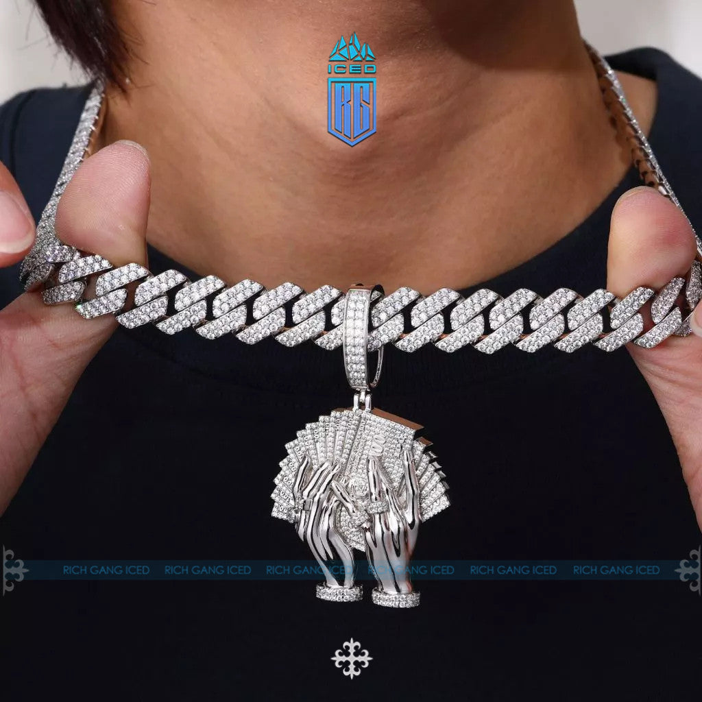 Men Luxury Iced Out Street Jewelry Gold Plated 925 Sterling Silver VVS Moissanite Diamond Hip Hop Flaunt Money Hand Pend